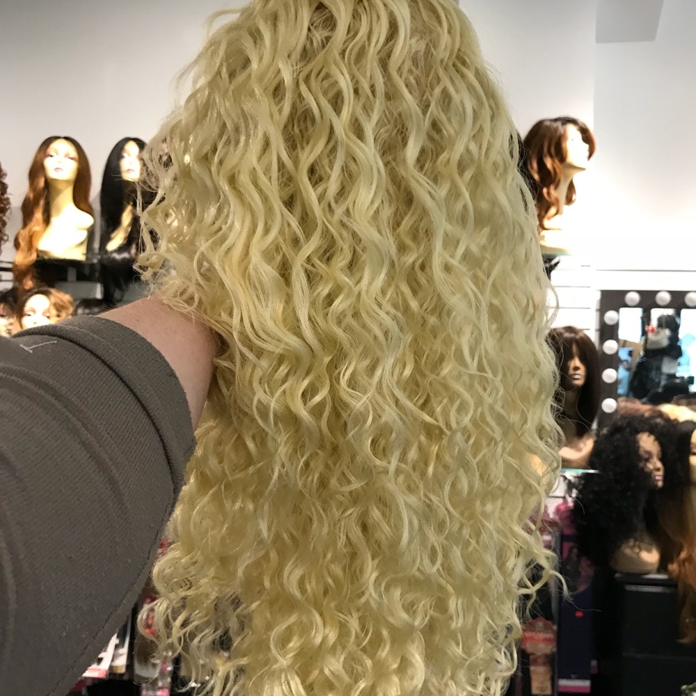 Wig Lacefront Long curly blonde human hair Blende - Picture 7 of 8